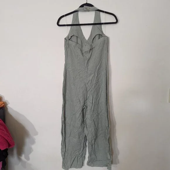 Gentle Sage Green Linen Halter Jumpsuit - size 5 / small - Picture 7 of 9